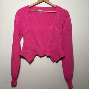 Le Lis Fuchsia Hot Pink Square-Neck Peplum Knit Cropped Sweater Size Medium
